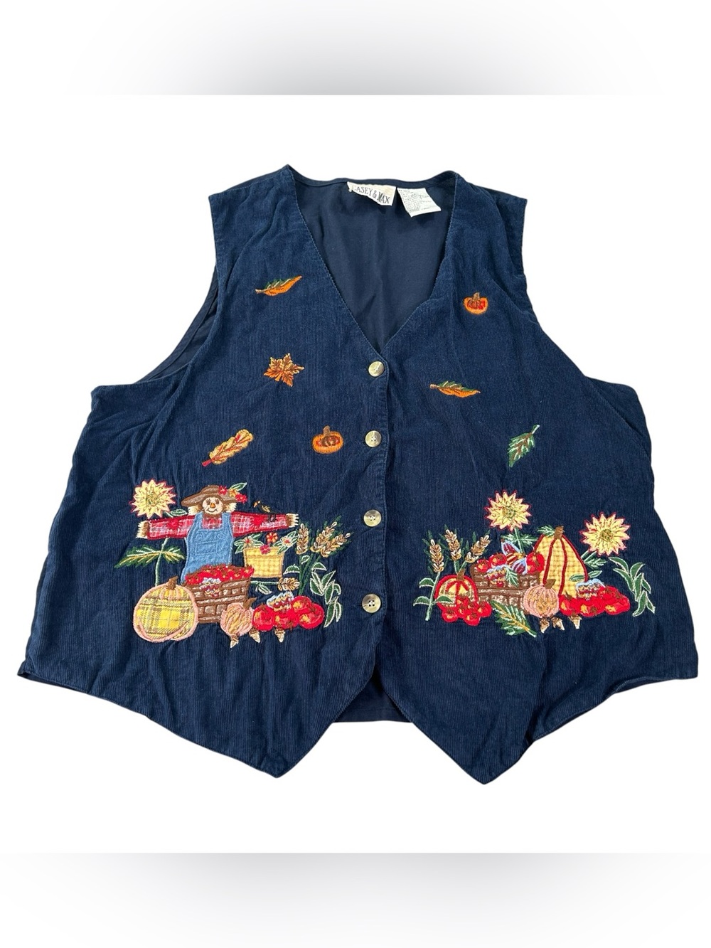 Vintage 90s Casey & Max Fall Harvest Vest Women’s L Scarecrow Embroidered